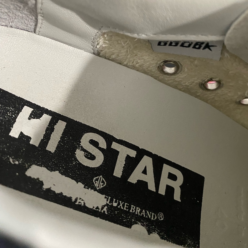 Golden Goose Deluxe Brand Hi Star Sneakers Size 40 US 10 Silver Checked Glitter - Picture 12 of 16